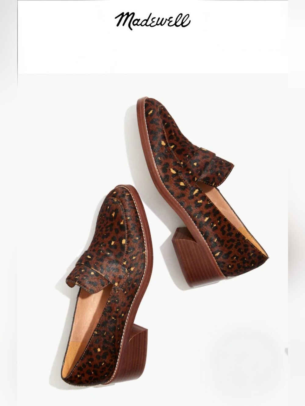 Madewell Alex Heeled Loafer in the "Painted Leopard" Calf Hair - Size 7